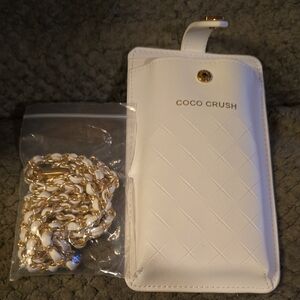 CHANEL White Phone Case with Gold Chain